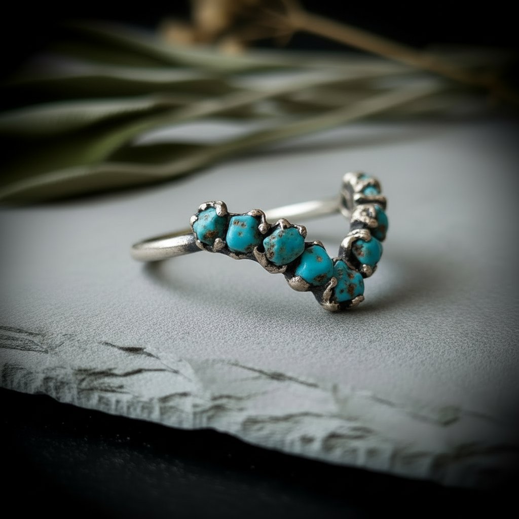 Santa Fe Marketplace Raw Turquoise Chevron Ring | December Birthstone | Silver-Plated Copper Electroformed | Made to Order Product Image: Raw Turquoise Chevron Ring | December Birthstone | Silver-Plated Copper Electroformed | Made to Order