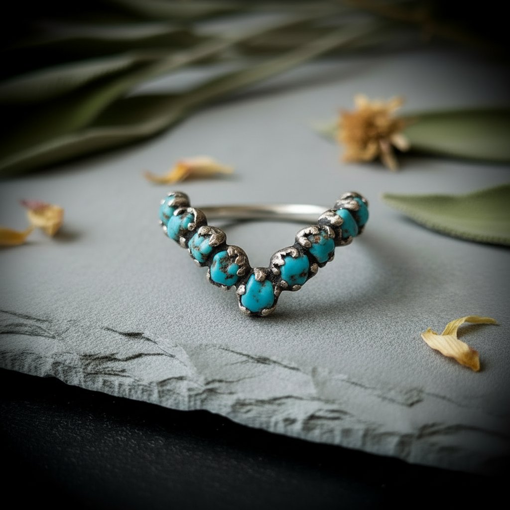 Santa Fe Marketplace Raw Turquoise Chevron Ring | December Birthstone | Silver-Plated Copper Electroformed | Made to Order Product Image: Raw Turquoise Chevron Ring | December Birthstone | Silver-Plated Copper Electroformed | Made to Order