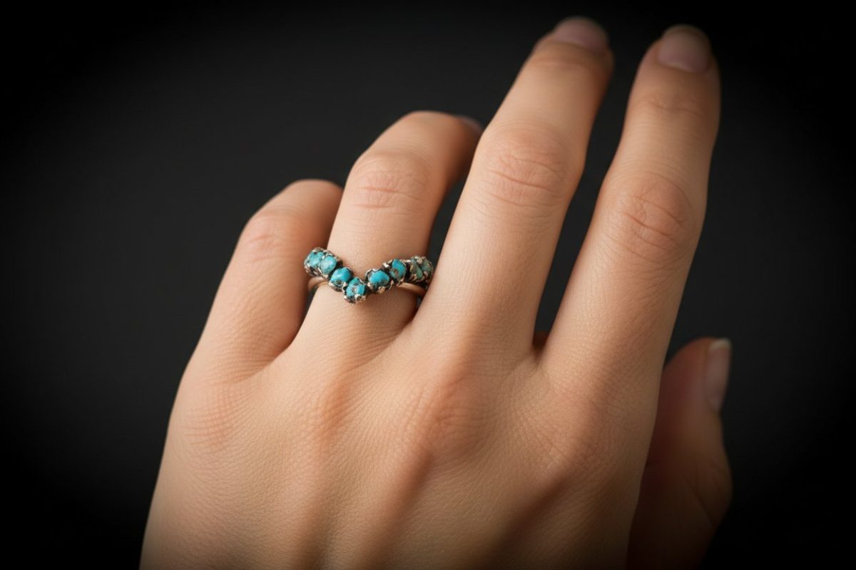 Santa Fe Marketplace Raw Turquoise Chevron Ring | December Birthstone | Silver-Plated Copper Electroformed | Made to Order Product Image: Raw Turquoise Chevron Ring | December Birthstone | Silver-Plated Copper Electroformed | Made to Order