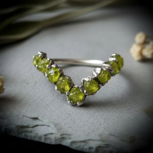 Product Image: Raw Peridot Chevron Ring | August Birthstone | Silver-Plated Copper Electroformed | Made to Order