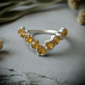 Product Image: Raw Citrine Chevron Ring | November Birthstone | Silver-Plated Copper Electroformed | Made to Order