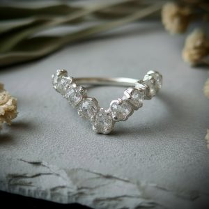 Product Image: Raw Clear Quartz Chevron Ring | Silver-Plated Copper Electroformed | Made to Order