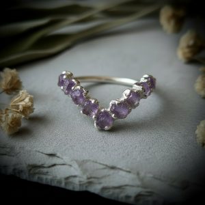 Product Image: Raw Amethyst Chevron Ring | February Birthstone | Silver-Plated Copper Electroformed | Made to Order