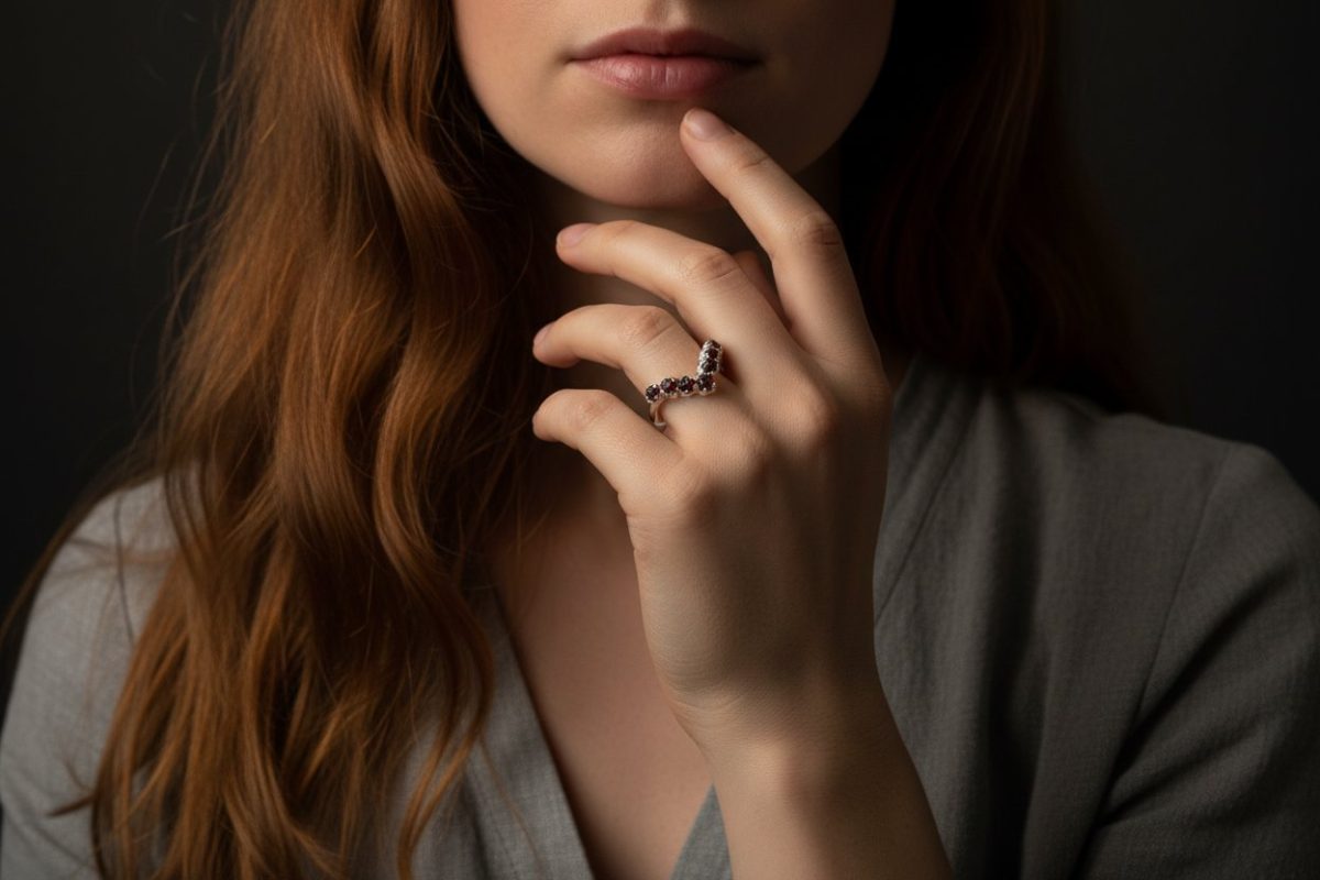 Santa Fe Marketplace Raw Garnet Chevron Ring | January Birthstone | Silver-Plated Copper Electroformed | Made to Order Product Image: Raw Garnet Chevron Ring | January Birthstone | Silver-Plated Copper Electroformed | Made to Order