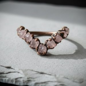 Product Image: Raw Rose Quartz Chevron Ring | Antique Copper Electroformed | Made to Order