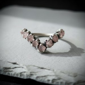 Product Image: Raw Rose Quartz Chevron Ring | Silver-Plated Copper Electroformed | Made to Order