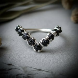 Product Image: Raw Black Tourmaline Chevron Ring | Silver-Plated Copper Electroformed | Made to Order