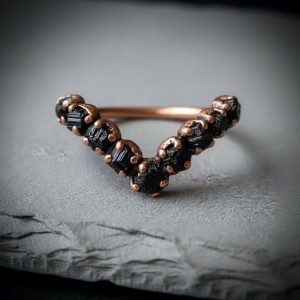 Product Image: Raw Black Tourmaline Chevron Ring | Antique Copper Electroformed | Made to Order