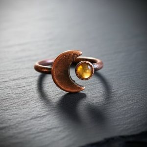 Product Image: Citrine Crescent Moon Ring | Electroformed Copper | Made to Order