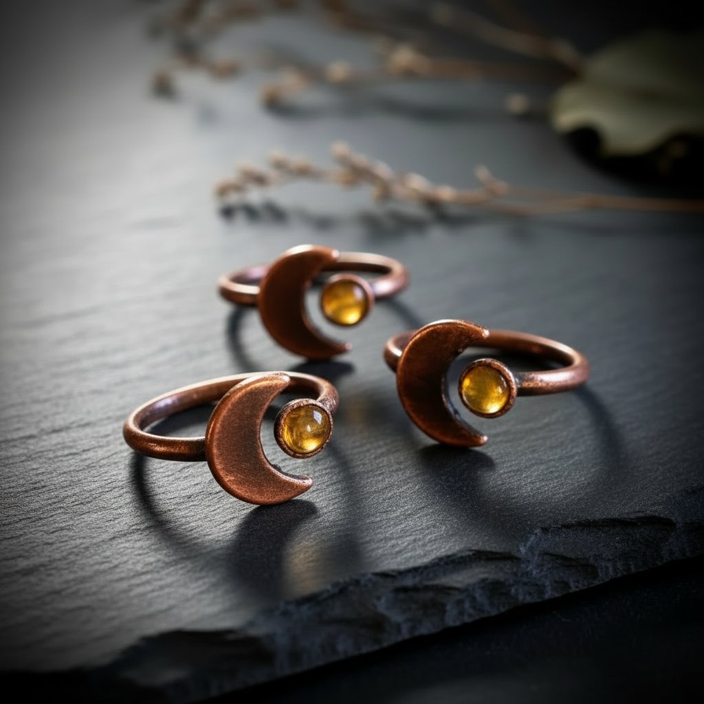 Santa Fe Marketplace Citrine Crescent Moon Ring | Electroformed Copper | Made to Order Product Image: Citrine Crescent Moon Ring | Electroformed Copper | Made to Order