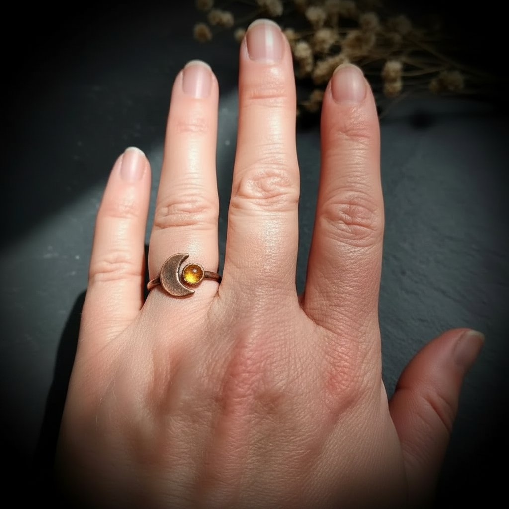 Santa Fe Marketplace Citrine Crescent Moon Ring | Electroformed Copper | Made to Order Product Image: Citrine Crescent Moon Ring | Electroformed Copper | Made to Order