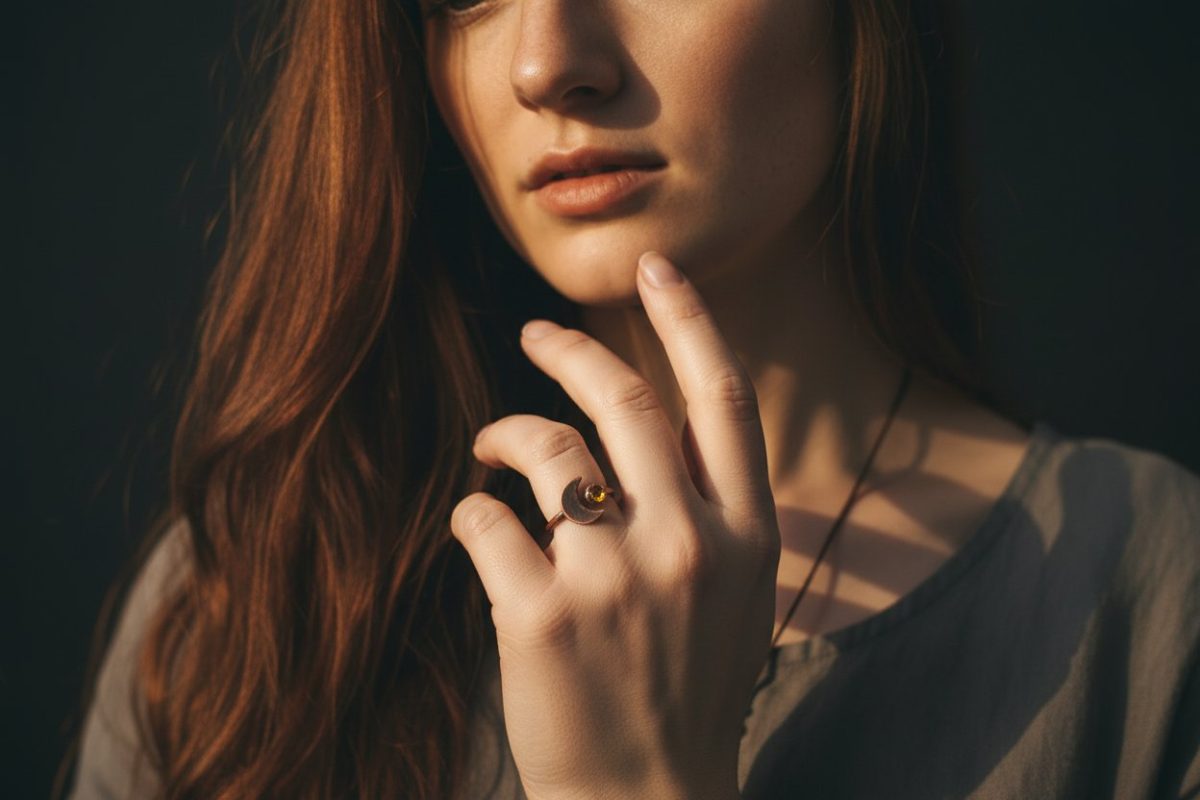 Santa Fe Marketplace Citrine Crescent Moon Ring | Electroformed Copper | Made to Order Product Image: Citrine Crescent Moon Ring | Electroformed Copper | Made to Order