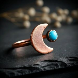 Product Image: Turquoise Crescent Moon Ring | Electroformed Copper | Made to Order