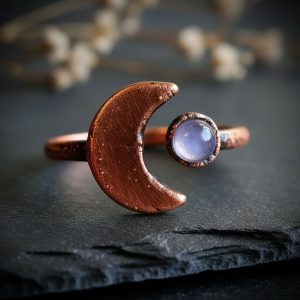 Product Image: Tanzanite Crescent Moon Ring | Electroformed Copper | Made to Order