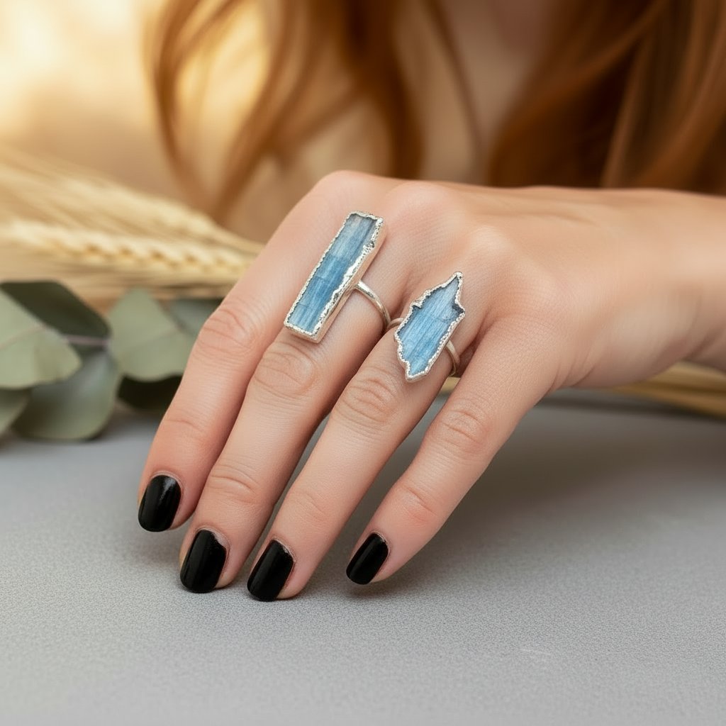 Santa Fe Marketplace Blue Kyanite Ring | Raw Blade | Silver Plated Electroformed | Made to Order Product Image: Blue Kyanite Ring | Raw Blade | Silver Plated Electroformed | Made to Order