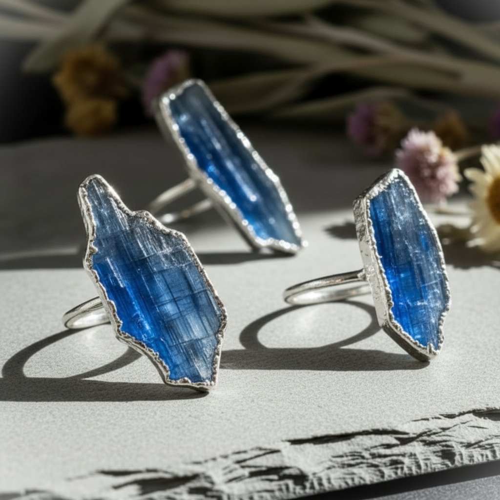 Santa Fe Marketplace Blue Kyanite Ring | Raw Blade | Silver Plated Electroformed | Made to Order Product Image: Blue Kyanite Ring | Raw Blade | Silver Plated Electroformed | Made to Order