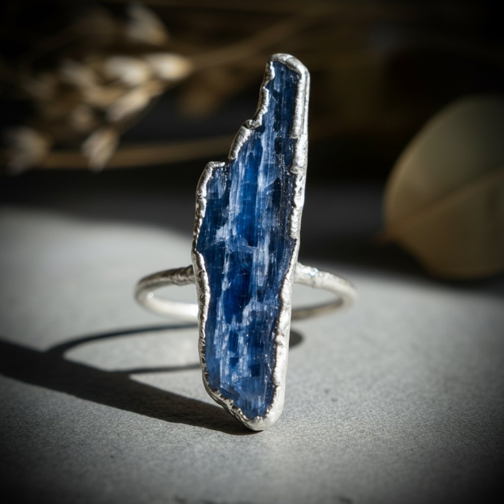 Santa Fe Marketplace Blue Kyanite Ring | Raw Blade | Silver Plated Electroformed | Made to Order Product Image: Blue Kyanite Ring | Raw Blade | Silver Plated Electroformed | Made to Order
