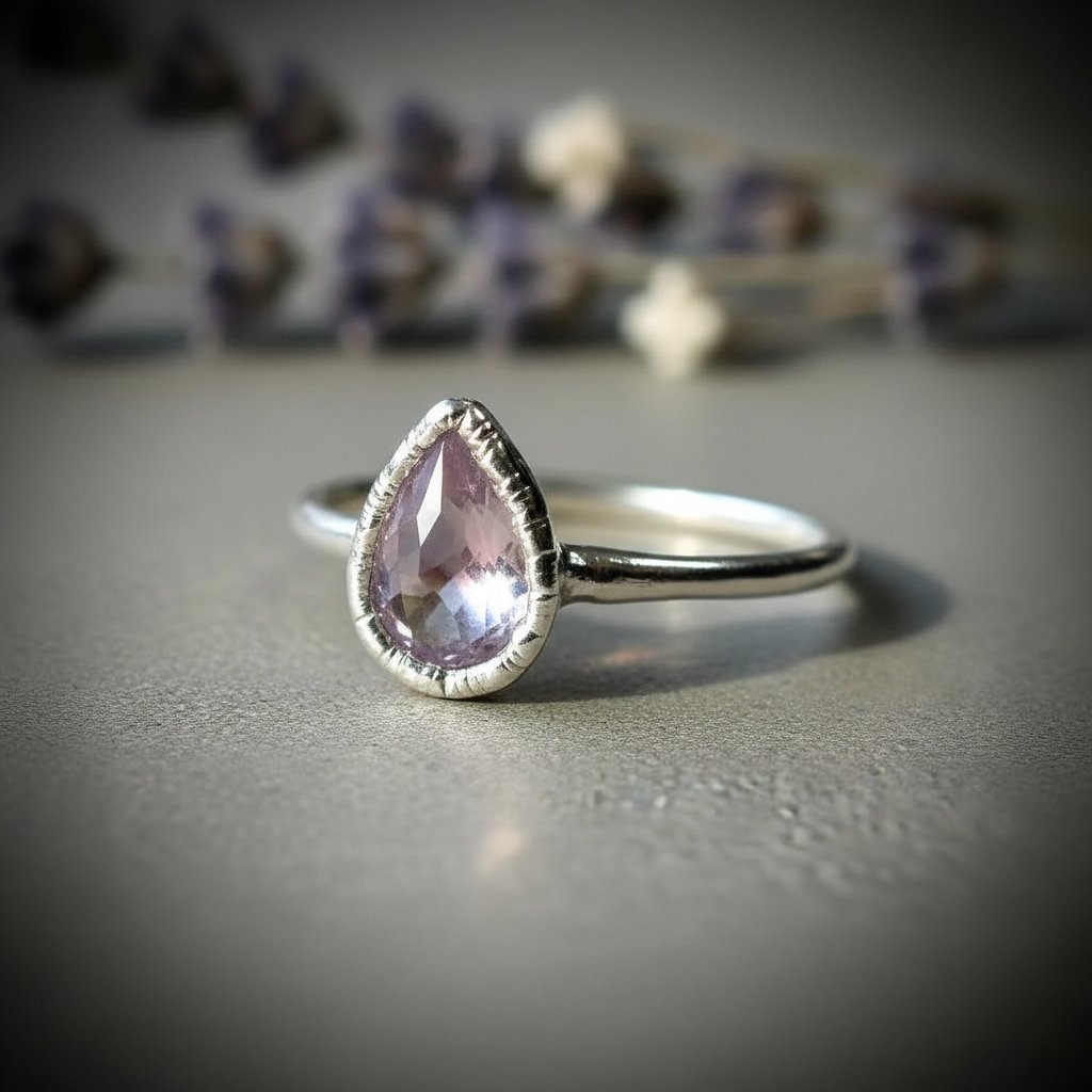 Santa Fe Marketplace Lavender Amethyst Ring | Faceted Pear | Silver Plated Electroformed | Made to Order Product Image: Lavender Amethyst Ring | Faceted Pear | Silver Plated Electroformed | Made to Order
