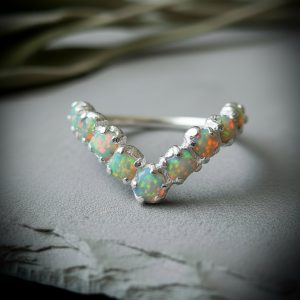 Product Image: Raw Ethiopian Opal Chevron Ring | October Birthstone | Silver Plated Electroformed | Made to Order