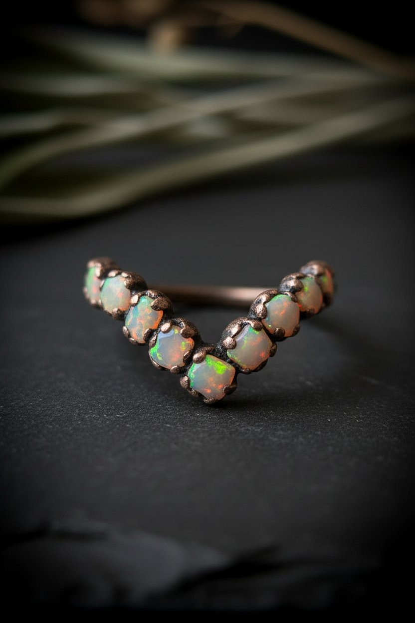 Santa Fe Marketplace Raw Ethiopian Opal Chevron Ring | October Birthstone | Antique Copper Electroformed | Made to Order Product Image: Raw Ethiopian Opal Chevron Ring | October Birthstone | Antique Copper Electroformed | Made to Order