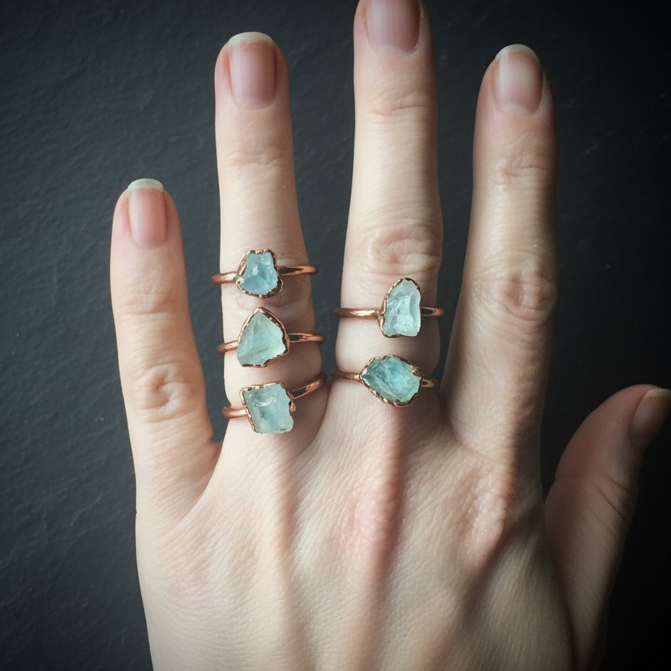 Santa Fe Marketplace Raw Aquamarine Ring | Bright or Antique Copper Finish | Handcrafted Electroformed Copper | Made to Order Product Image: Raw Aquamarine Ring | Bright or Antique Copper Finish | Handcrafted Electroformed Copper | Made to Order
