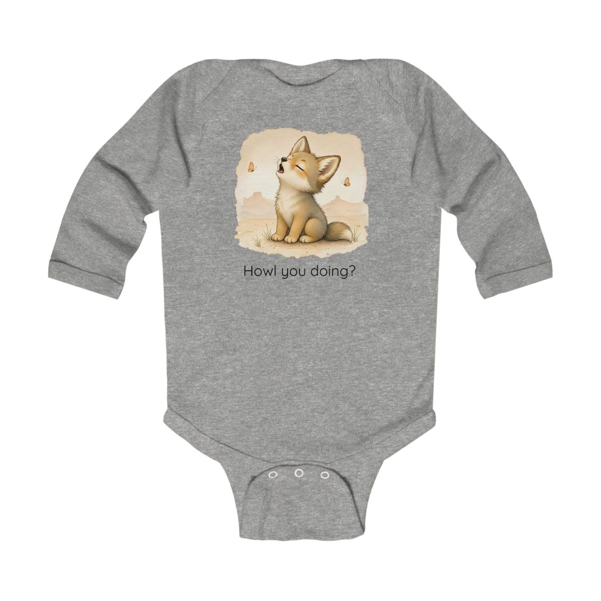 Santa Fe Marketplace Coyote Infant Long Sleeve Onesie — Cute Gender Neutral Bodysuit Product Image: Coyote Infant Long Sleeve Onesie — Cute Gender Neutral Bodysuit