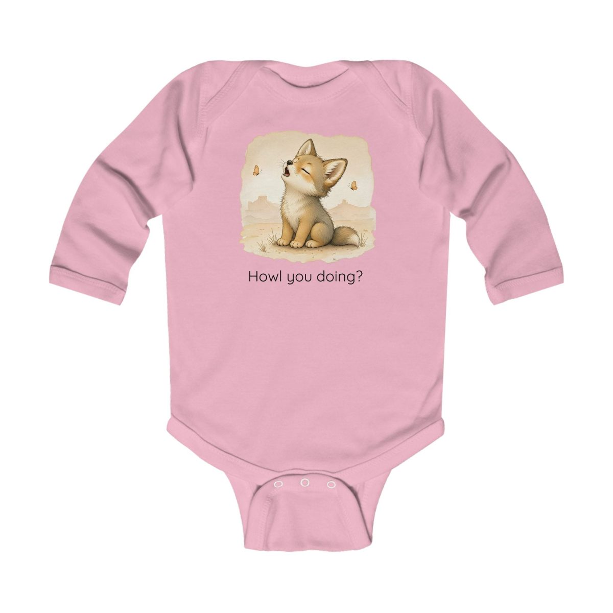 Santa Fe Marketplace Coyote Infant Long Sleeve Onesie — Cute Gender Neutral Bodysuit Product Image: Coyote Infant Long Sleeve Onesie — Cute Gender Neutral Bodysuit