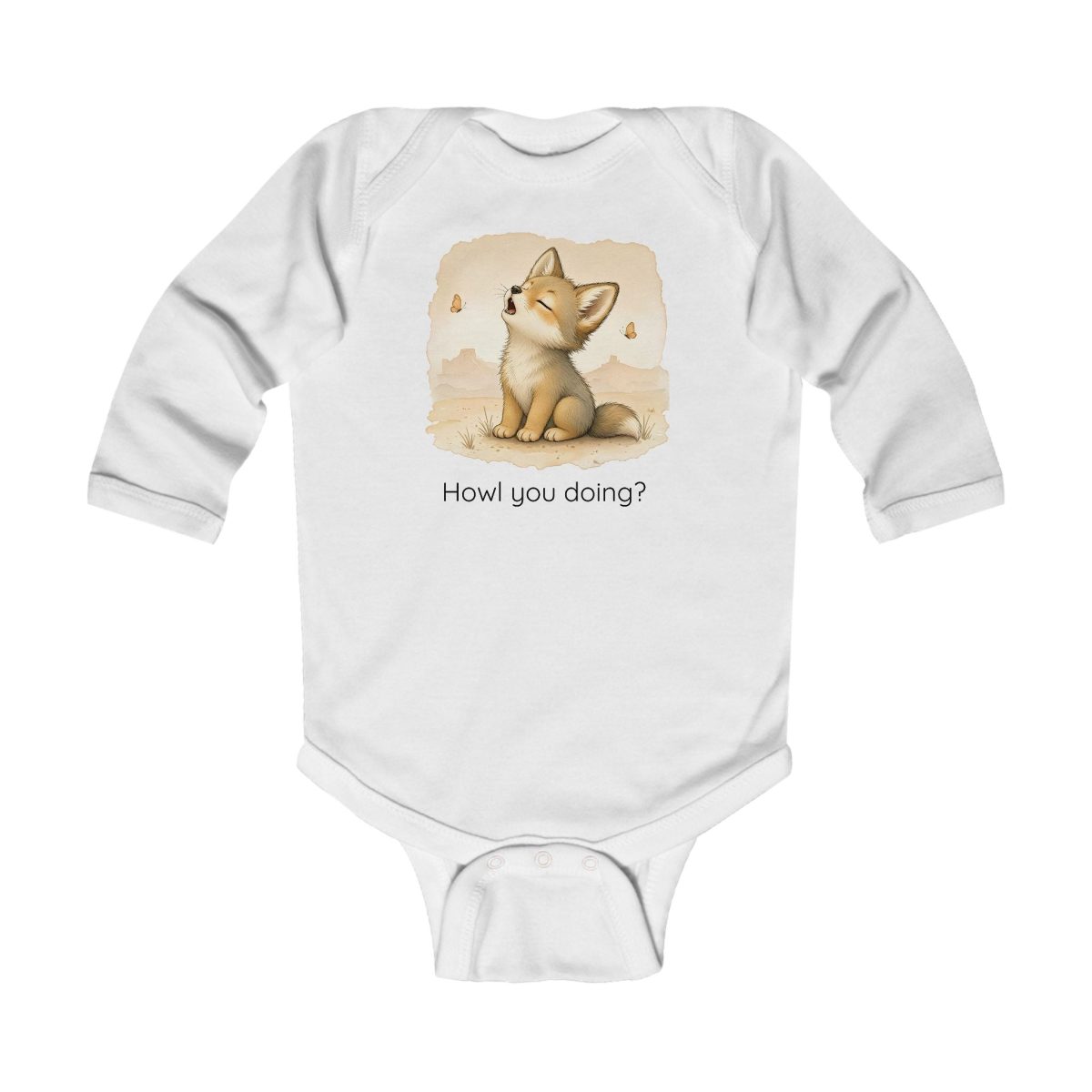 Santa Fe Marketplace Coyote Infant Long Sleeve Onesie — Cute Gender Neutral Bodysuit Product Image: Coyote Infant Long Sleeve Onesie — Cute Gender Neutral Bodysuit