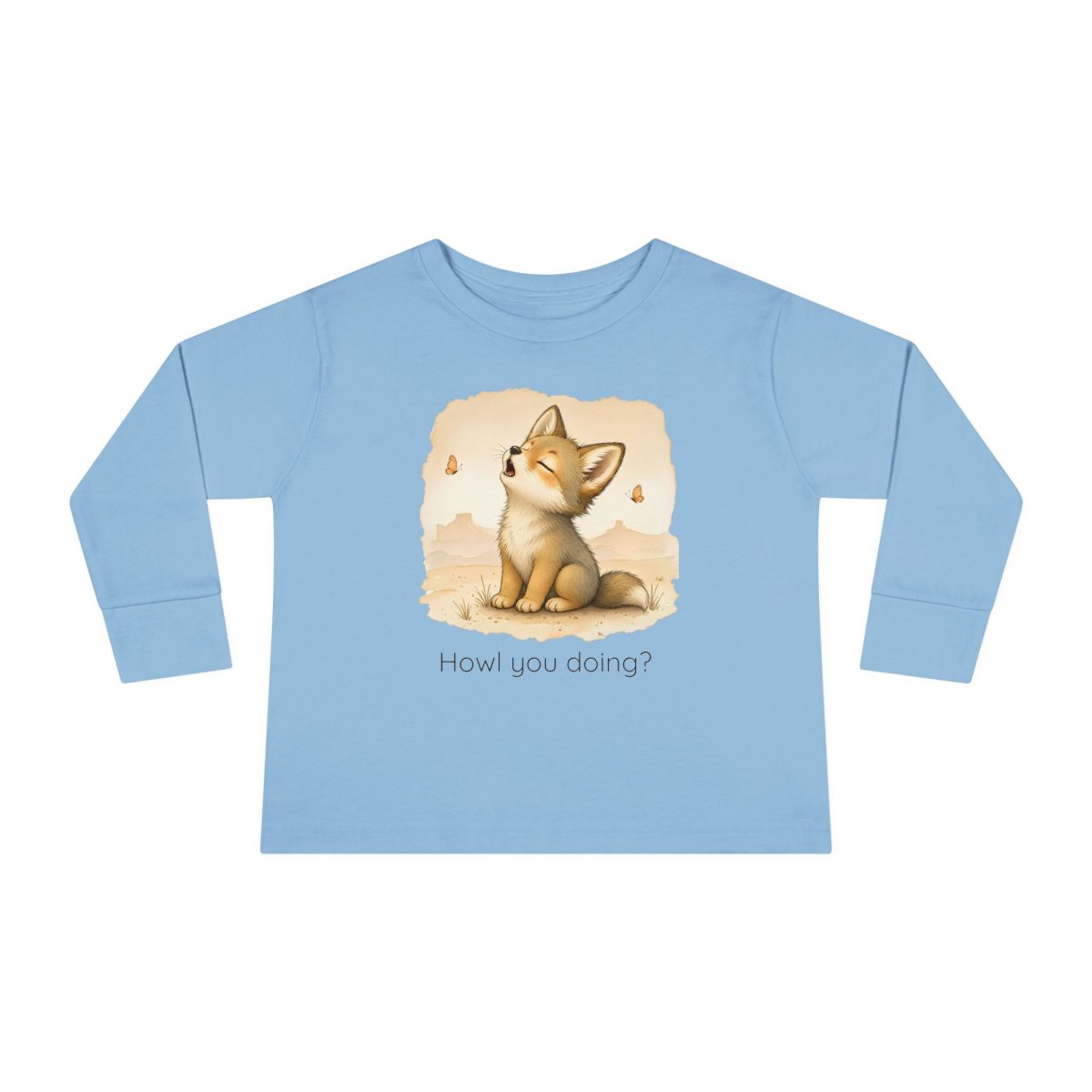 Santa Fe Marketplace Coyote Toddler Long Sleeve Shirt — Gender Neutral Tee Product Image: Coyote Toddler Long Sleeve Shirt — Gender Neutral Tee