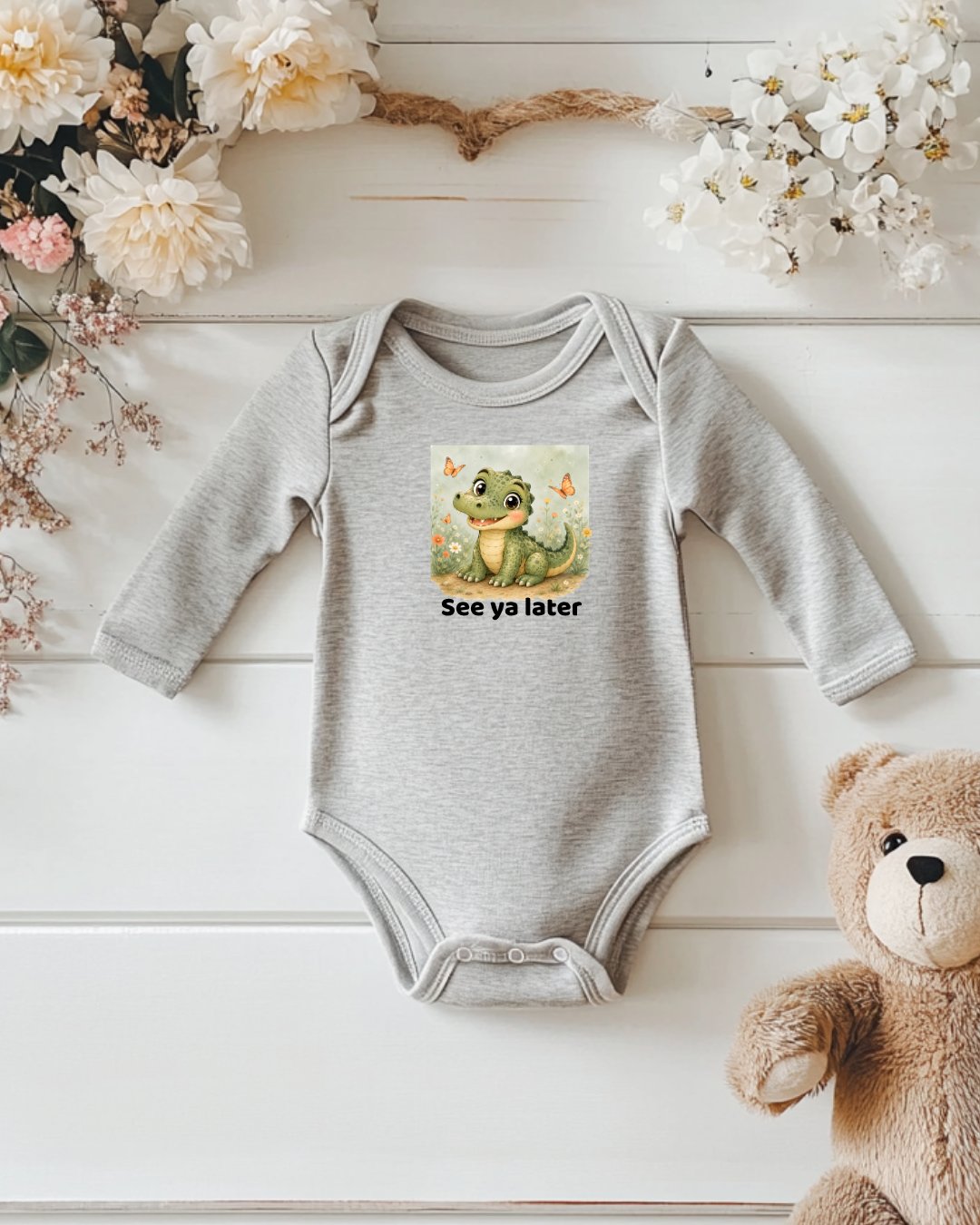 Santa Fe Marketplace Alligator Infant Long Sleeve Onesie — Cute Gender Neutral Bodysuit Product Image: Alligator Infant Long Sleeve Onesie — Cute Gender Neutral Bodysuit