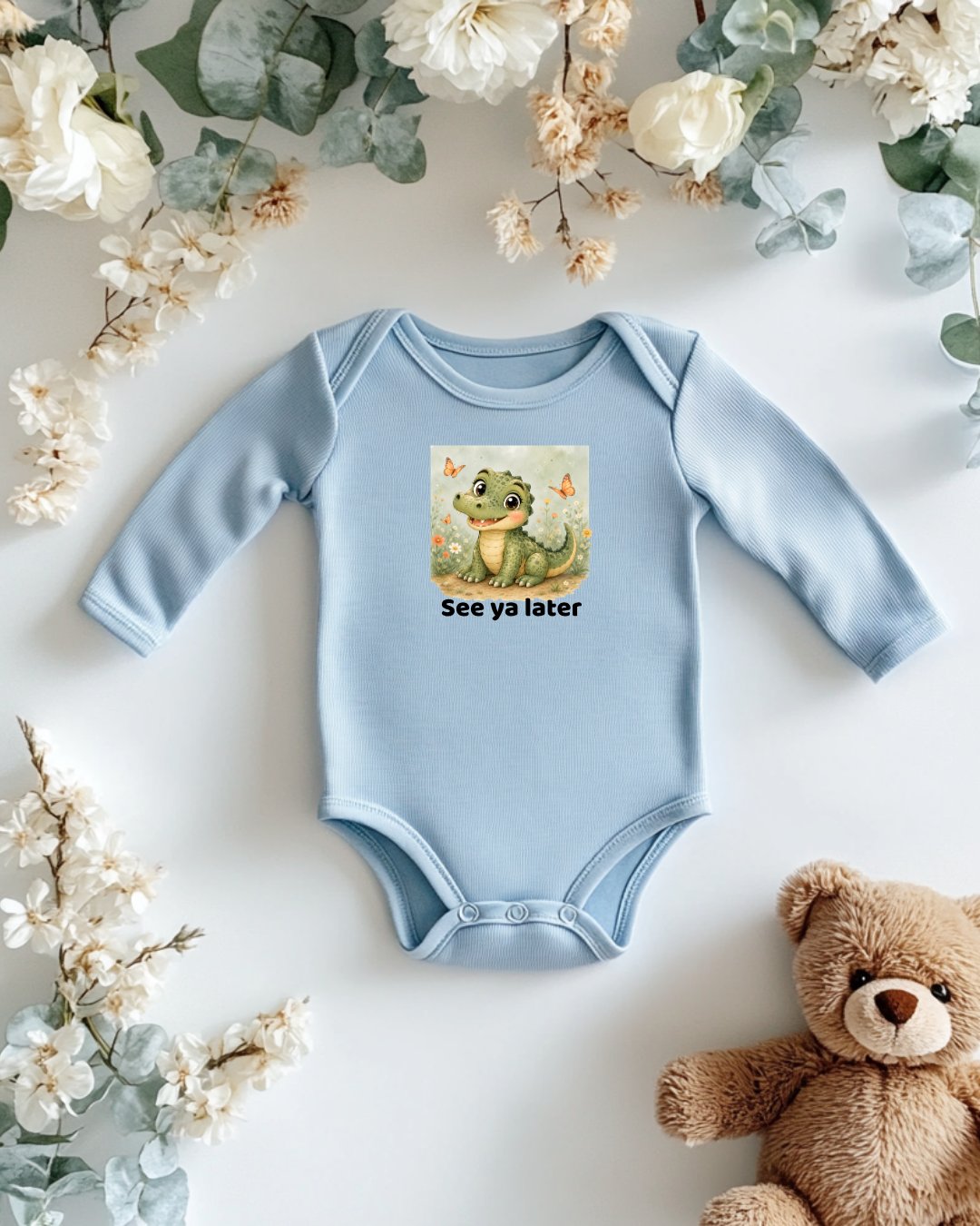 Santa Fe Marketplace Alligator Infant Long Sleeve Onesie — Cute Gender Neutral Bodysuit Product Image: Alligator Infant Long Sleeve Onesie — Cute Gender Neutral Bodysuit