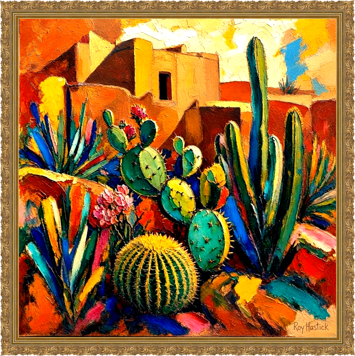 Santa Fe Marketplace Desert Bloom and Adobe 12’X12″-CANVAS PRINT- Product Image: Desert Bloom and Adobe 12’X12″-CANVAS PRINT-