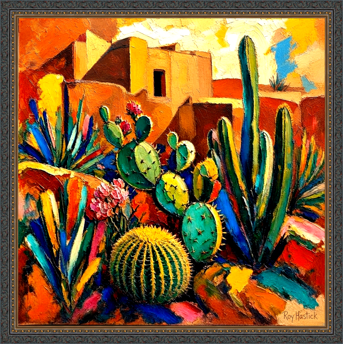 Santa Fe Marketplace Desert Bloom and Adobe 12’X12″-CANVAS PRINT- Product Image: Desert Bloom and Adobe 12’X12″-CANVAS PRINT-