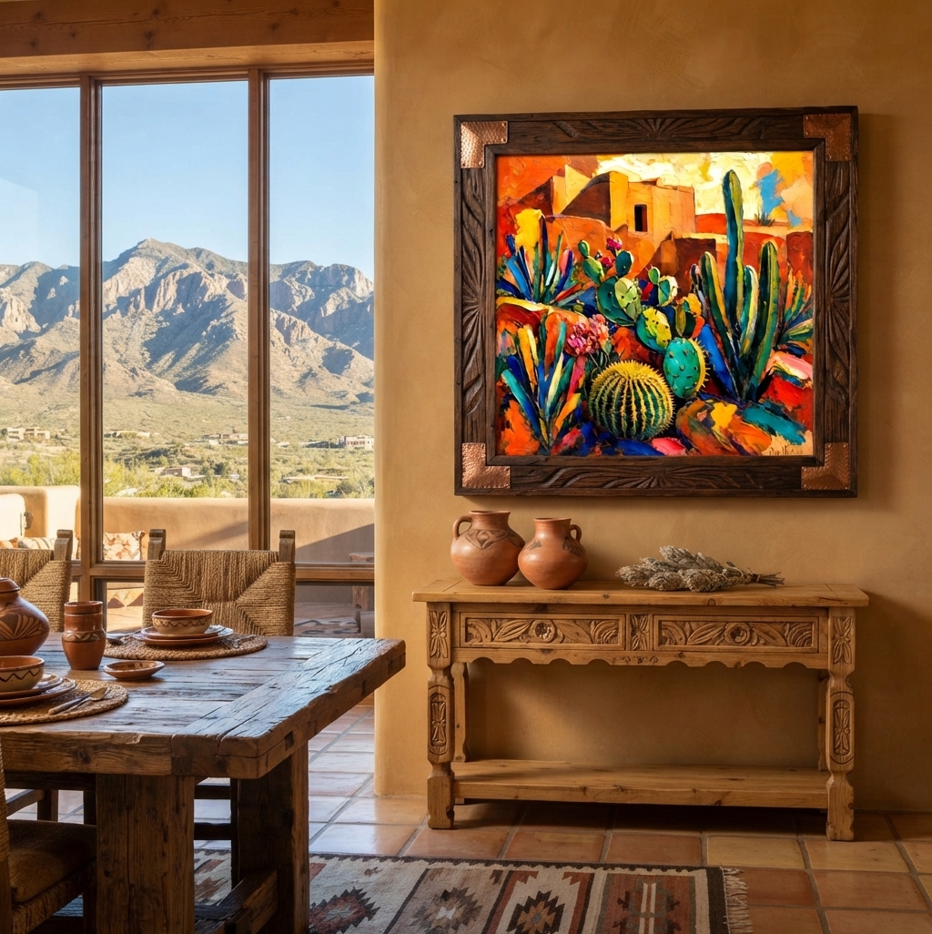 Santa Fe Marketplace Desert Bloom and Adobe 12’X12″-CANVAS PRINT- Product Image: Desert Bloom and Adobe 12’X12″-CANVAS PRINT-