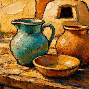 Santa Fe Marketplace Earthen Echoes of the Plaza – 12″X12″ -Digital Canvas Print Product Image: Earthen Echoes of the Plaza – 12″X12″ -Digital Canvas Print