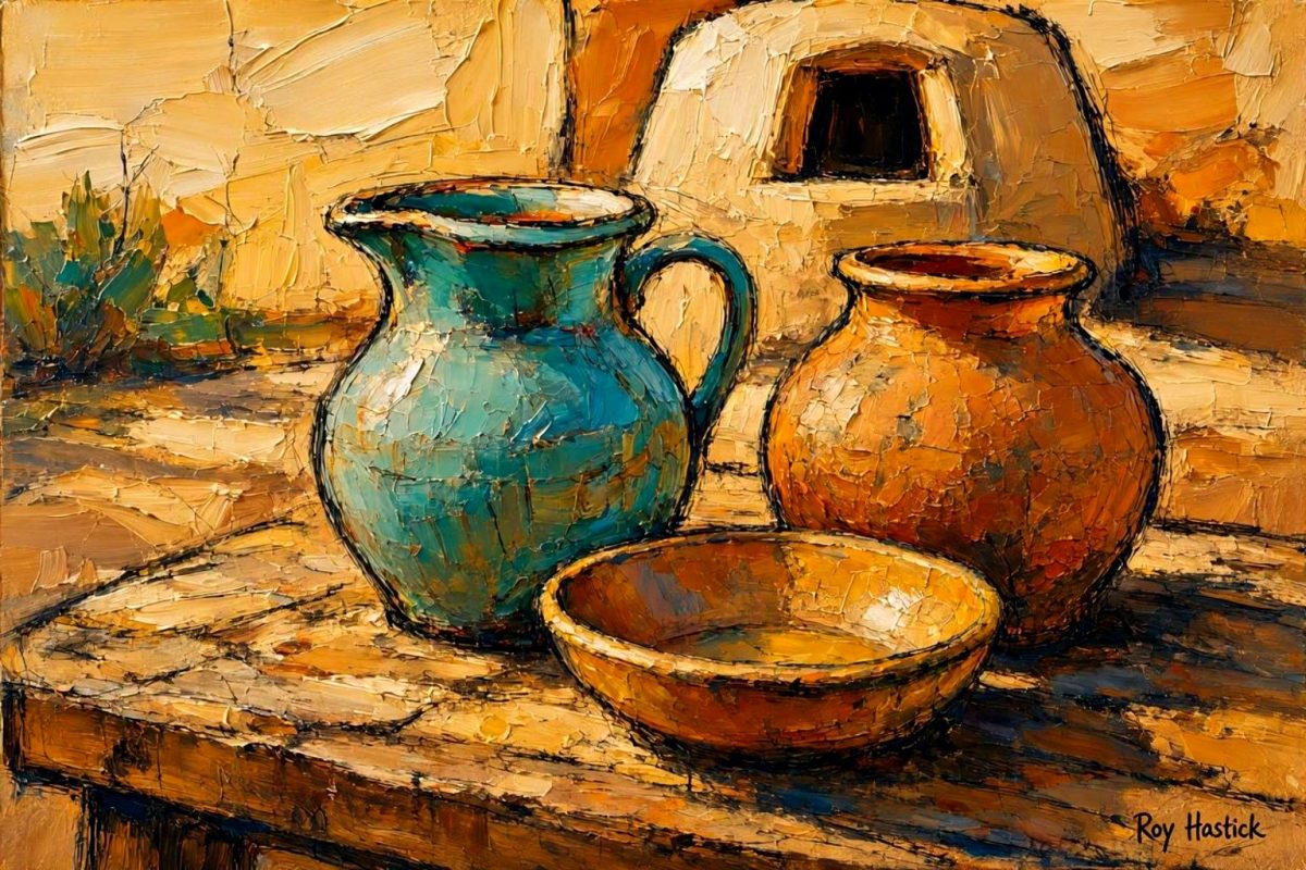 Santa Fe Marketplace Earthen Echoes of the Plaza – 12″X12″ -Digital Canvas Print Product Image: Earthen Echoes of the Plaza – 12″X12″ -Digital Canvas Print