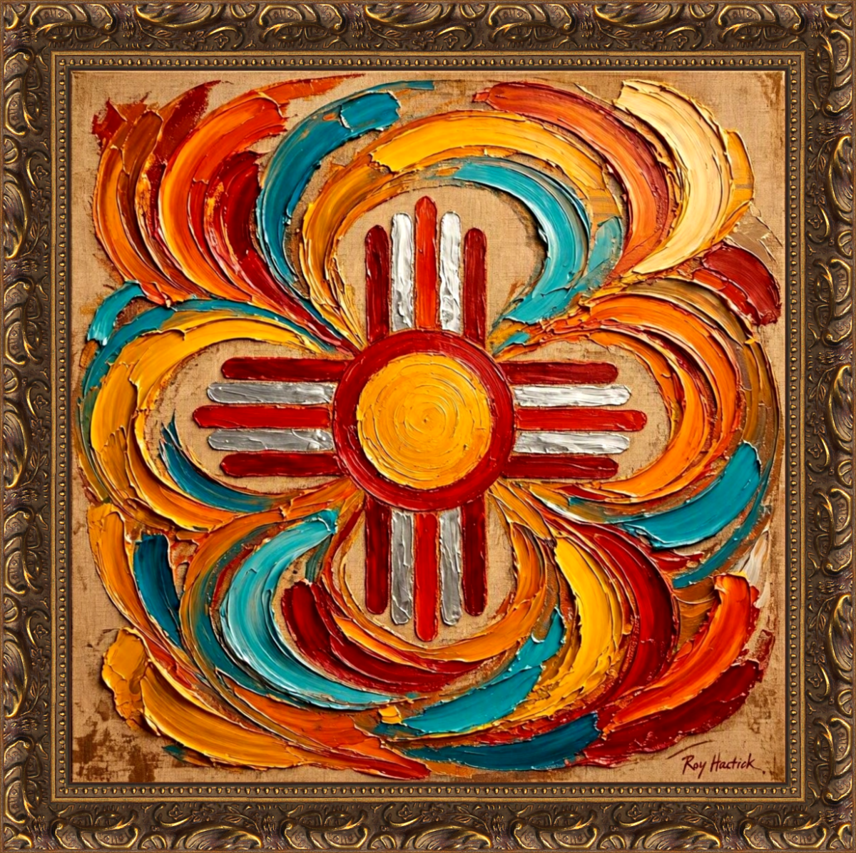 Santa Fe Marketplace Radiant Zia Impasto 12″X12″ -Digital Original Print Product Image: Radiant Zia Impasto 12″X12″ -Digital Original Print