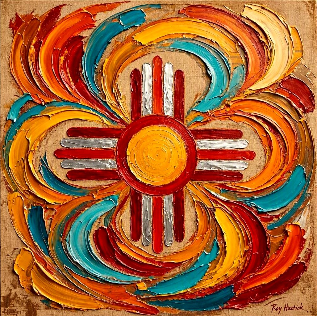 Santa Fe Marketplace Radiant Zia Impasto 12″X12″ -Digital Original Print Product Image: Radiant Zia Impasto 12″X12″ -Digital Original Print