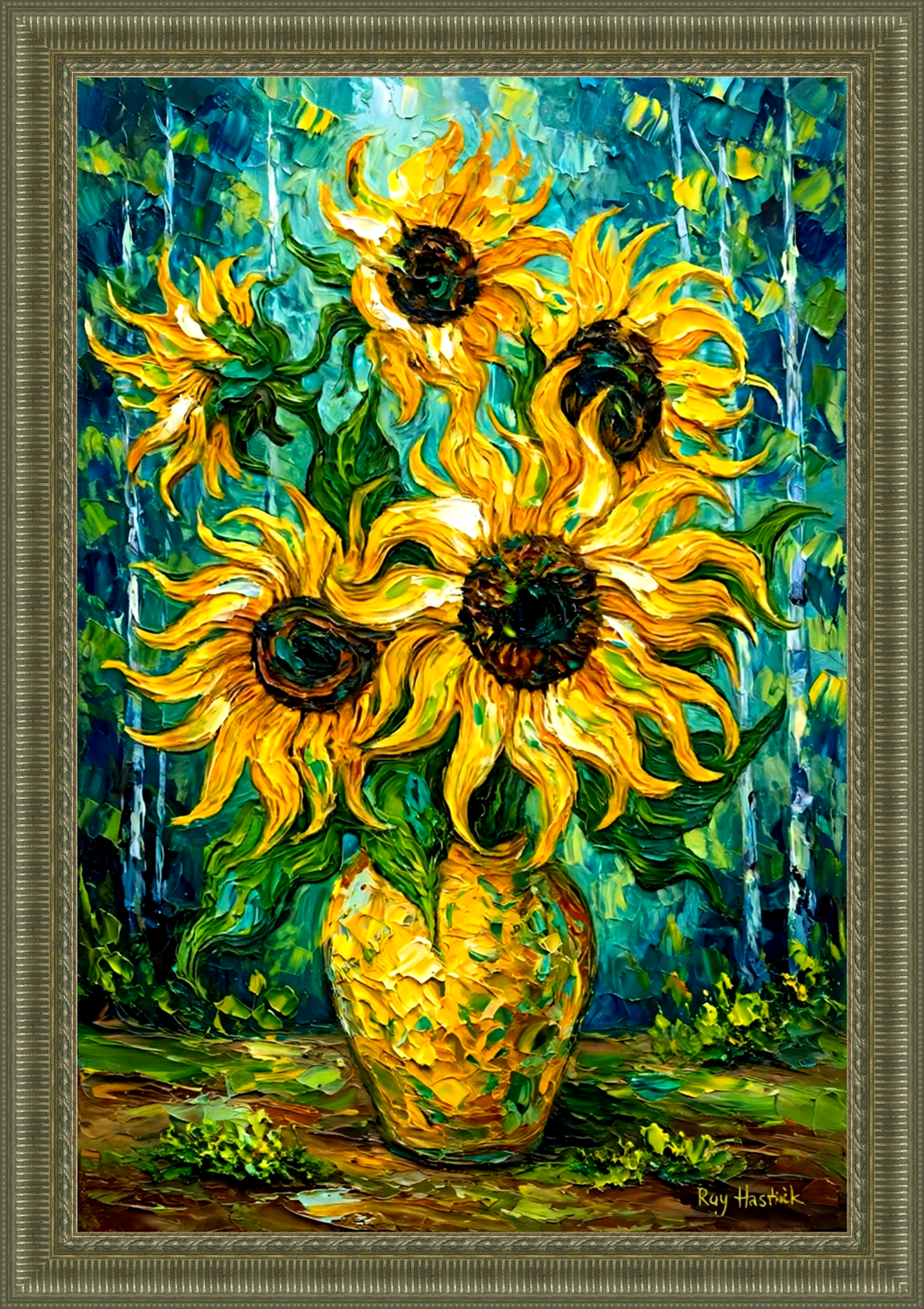 Santa Fe Marketplace Sunflowers in the Aspen Grove 12″X12″ CANVAS PRINT Product Image: Sunflowers in the Aspen Grove 12″X12″ CANVAS PRINT