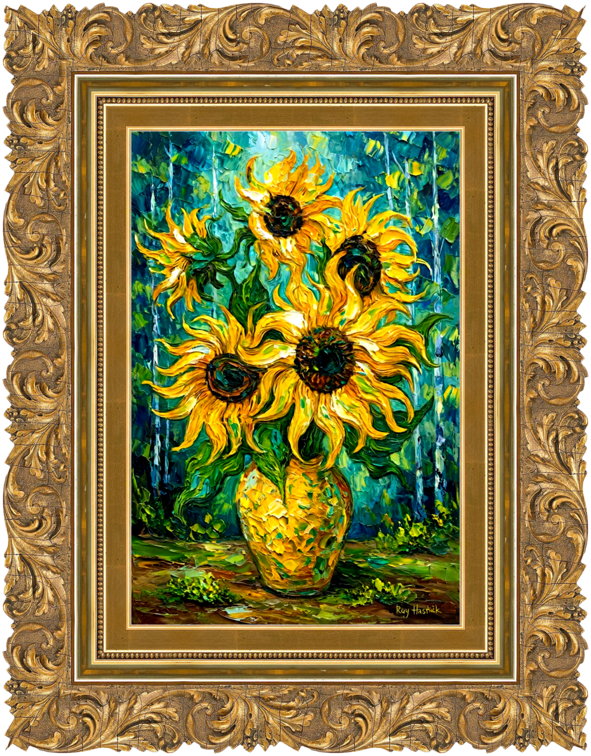 Santa Fe Marketplace Sunflowers in the Aspen Grove 12″X12″ CANVAS PRINT Product Image: Sunflowers in the Aspen Grove 12″X12″ CANVAS PRINT