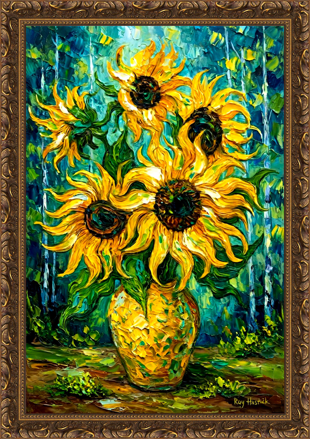 Santa Fe Marketplace Sunflowers in the Aspen Grove 12″X12″ CANVAS PRINT Product Image: Sunflowers in the Aspen Grove 12″X12″ CANVAS PRINT