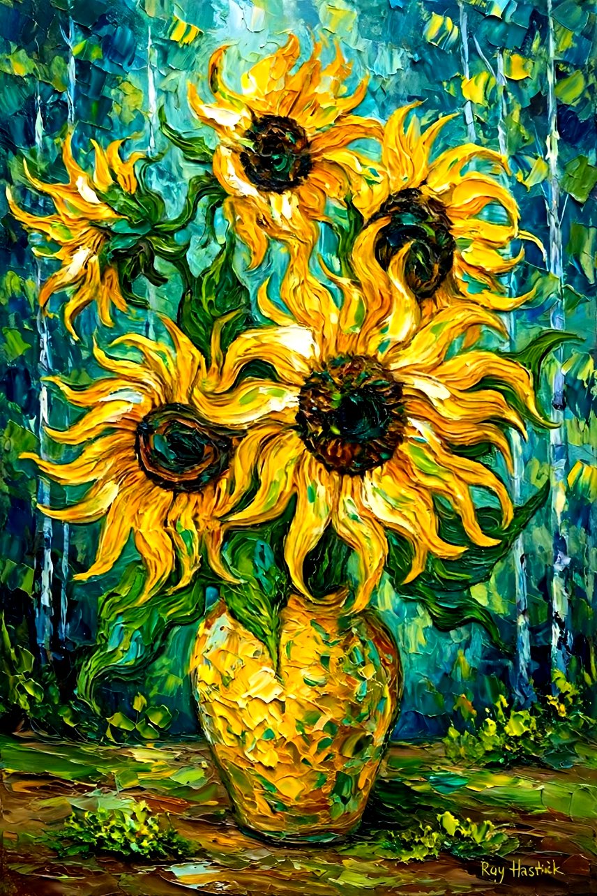 Santa Fe Marketplace Sunflowers in the Aspen Grove 12″X12″ CANVAS PRINT Product Image: Sunflowers in the Aspen Grove 12″X12″ CANVAS PRINT