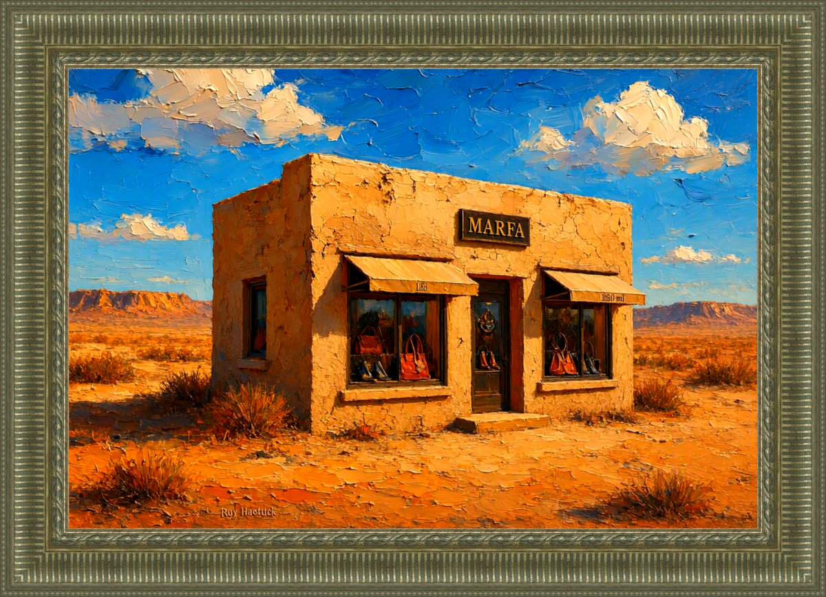 Santa Fe Marketplace MINI_Prada Marfa 12″X12″ -Canvas Print – Product Image: MINI_Prada Marfa 12″X12″ -Canvas Print –