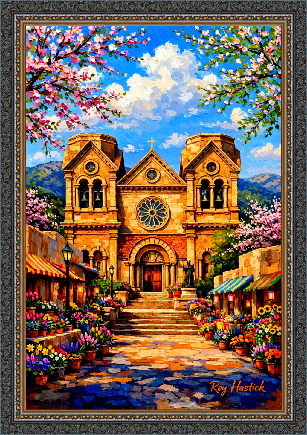 Santa Fe Marketplace Santa Fe Cathedral Blossoms | 18″ x 18″ Canvas Print Product Image: Santa Fe Cathedral Blossoms | 18″ x 18″ Canvas Print