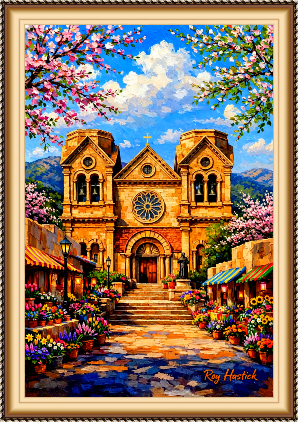 Santa Fe Marketplace Santa Fe Cathedral Blossoms | 18″ x 18″ Canvas Print Product Image: Santa Fe Cathedral Blossoms | 18″ x 18″ Canvas Print