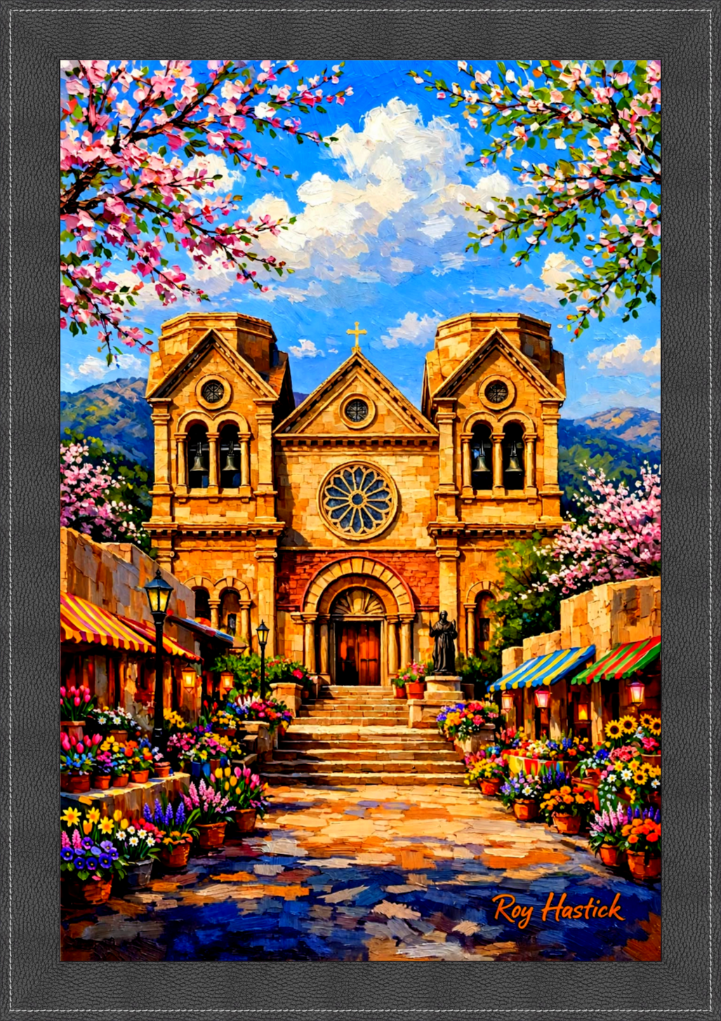 Santa Fe Marketplace Santa Fe Cathedral Blossoms | 18″ x 18″ Canvas Print Product Image: Santa Fe Cathedral Blossoms | 18″ x 18″ Canvas Print