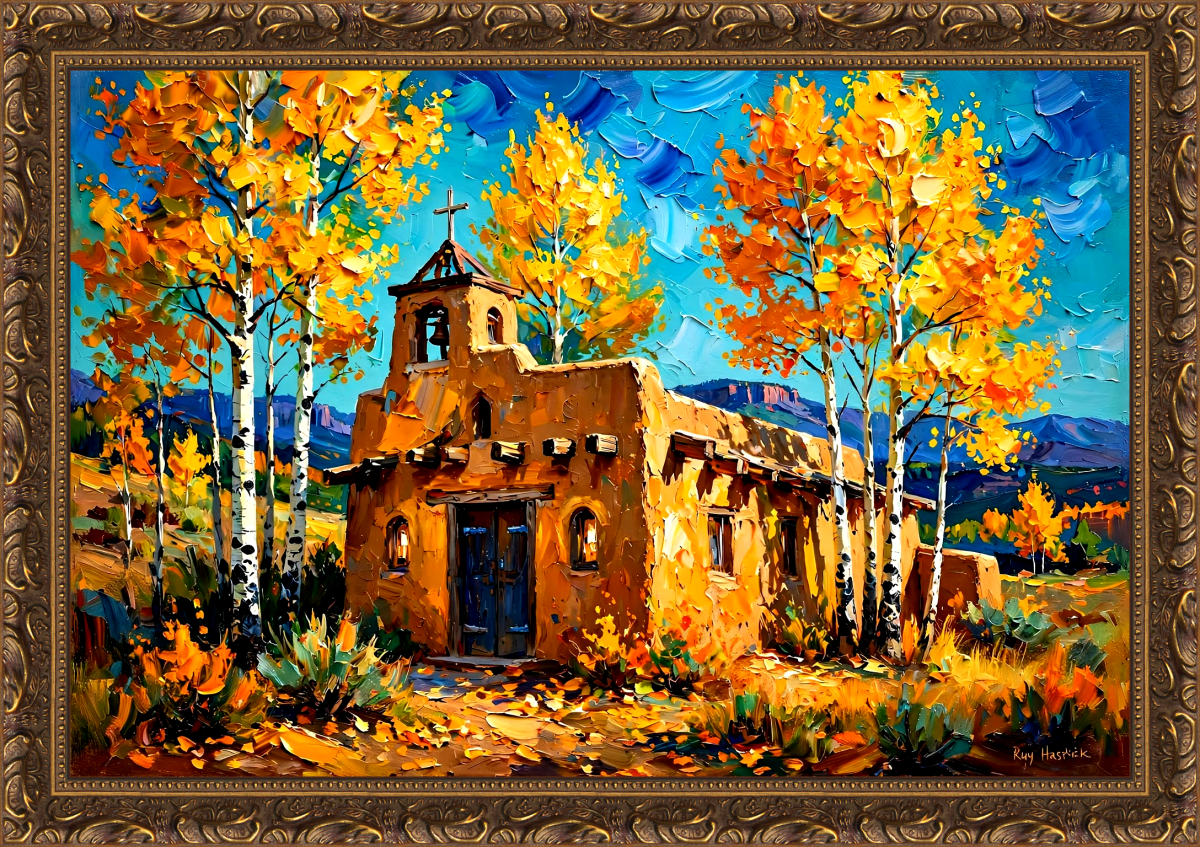 Santa Fe Marketplace Autumn Glow over Adobe – 12X12″ CANVAS PRINT – Product Image: Autumn Glow over Adobe – 12X12″ CANVAS PRINT –