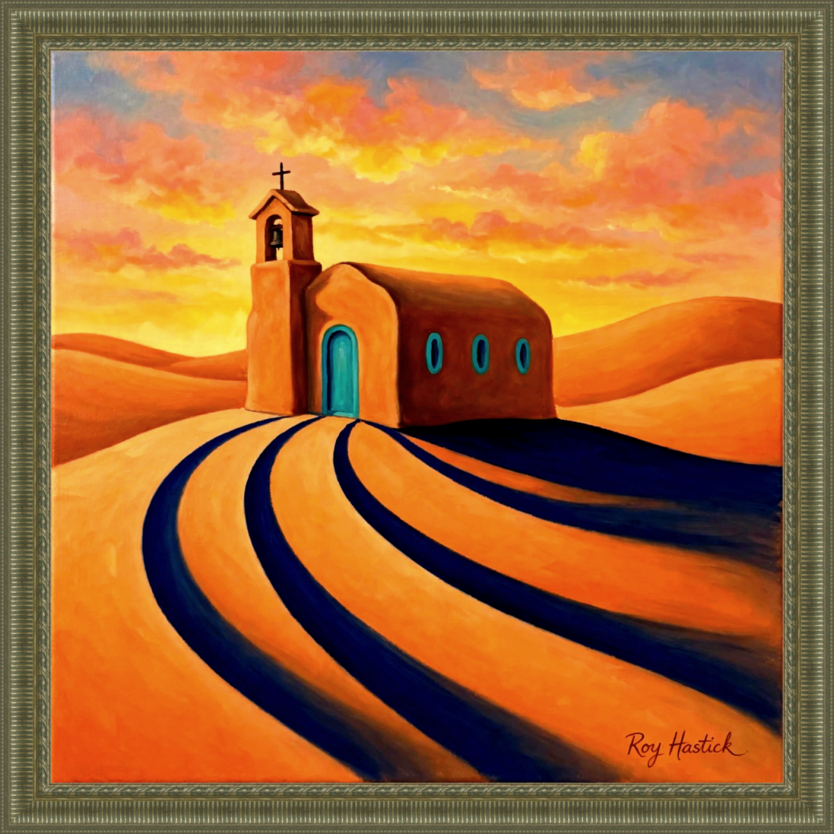Santa Fe Marketplace Turquoise Chapel at Dusk – 12″X12″ -Canvas Print- Product Image: Turquoise Chapel at Dusk – 12″X12″ -Canvas Print-