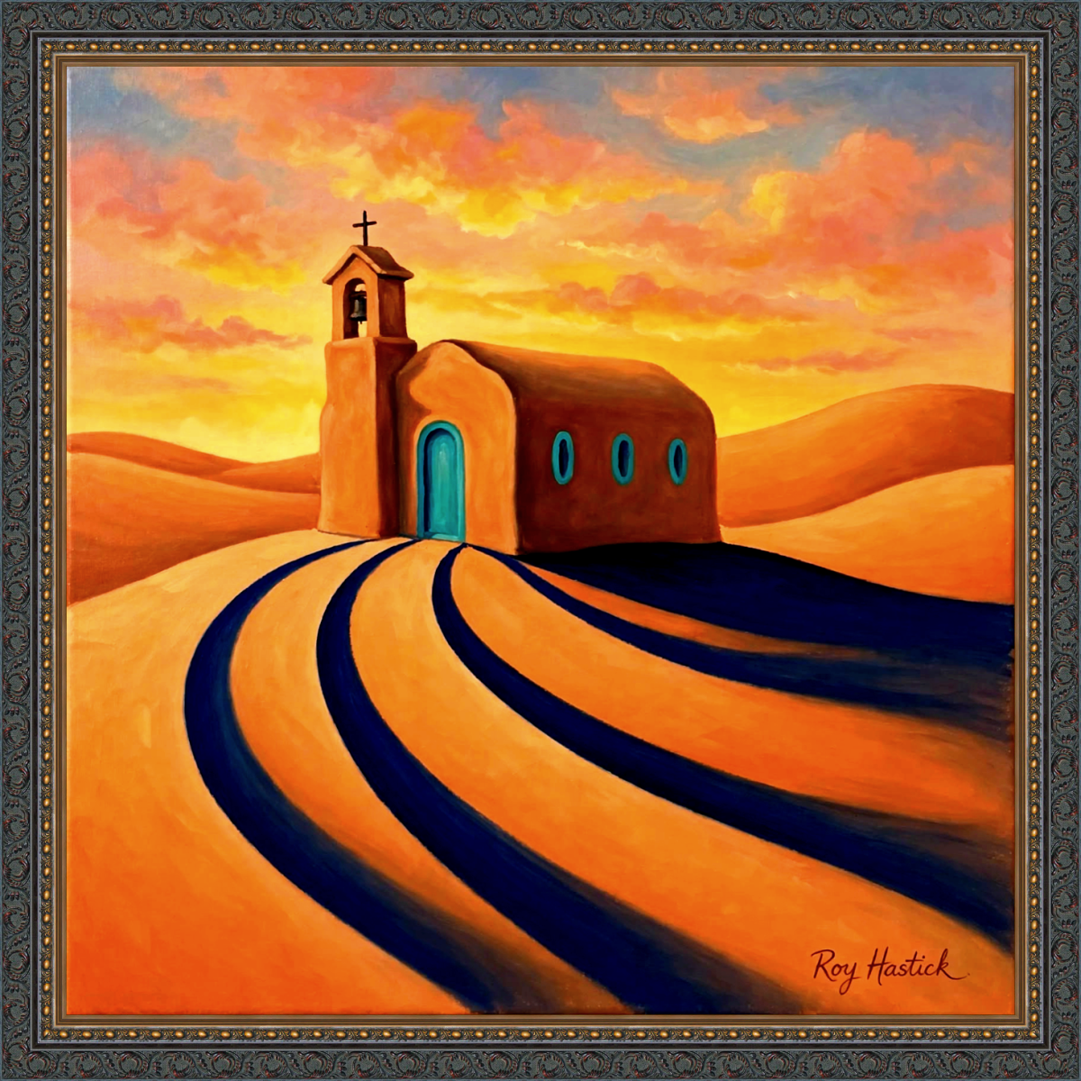 Santa Fe Marketplace Turquoise Chapel at Dusk – 12″X12″ -Canvas Print- Product Image: Turquoise Chapel at Dusk – 12″X12″ -Canvas Print-
