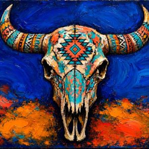 Santa Fe Marketplace Turquoise Spirit Horns – 12″X12″ -Canvas Print- Product Image: Turquoise Spirit Horns – 12″X12″ -Canvas Print-